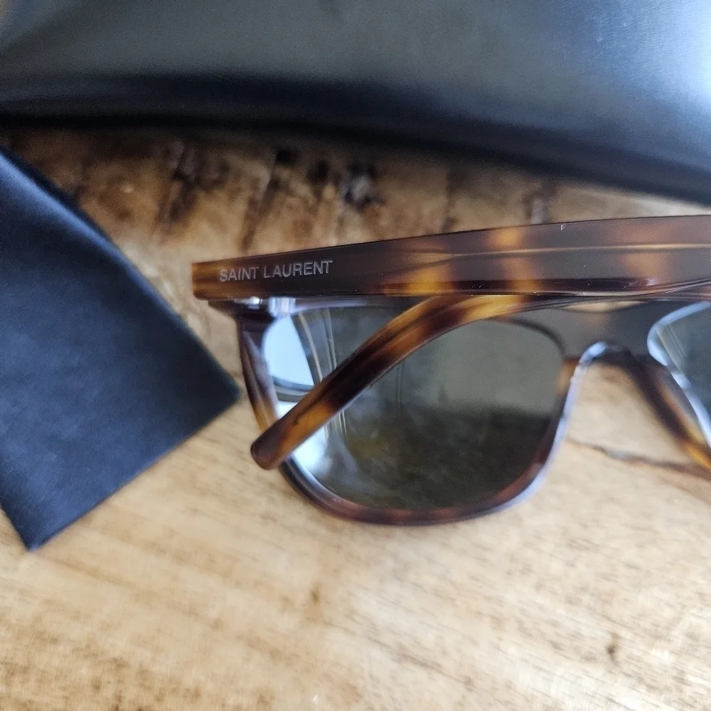 Saint Laurent Women YSL SL515 58mm Cat Eye Sunglasses Havana Green New Authentic